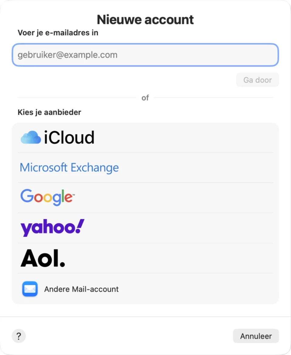 Andere Mail-account kiezen in Apple Mail