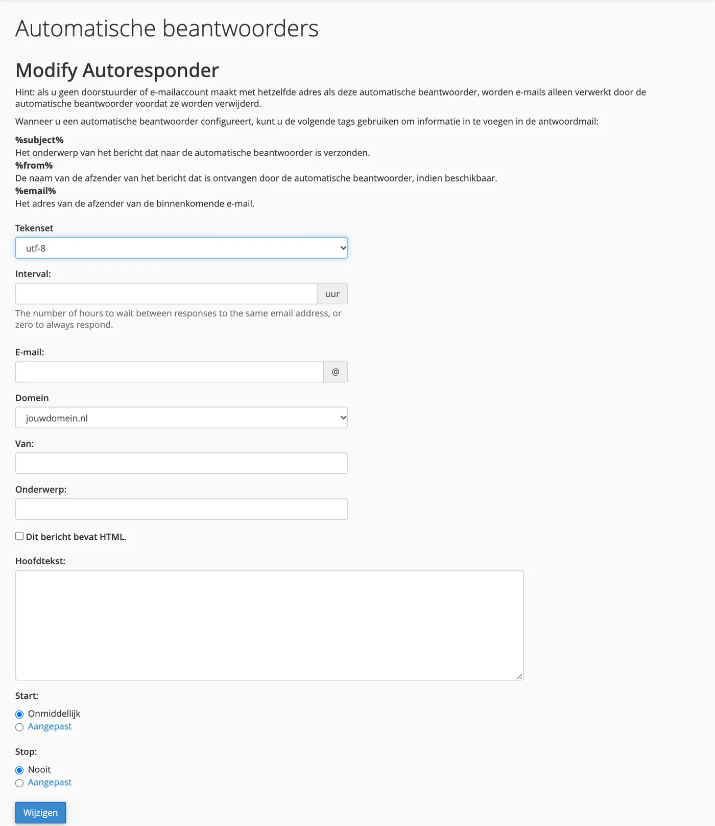 Een automatisch antwoord instellen in cPanel