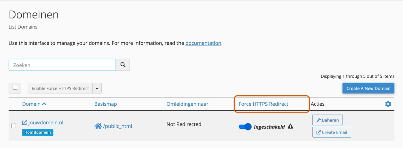 Force HTTPS Redirect in cPanel