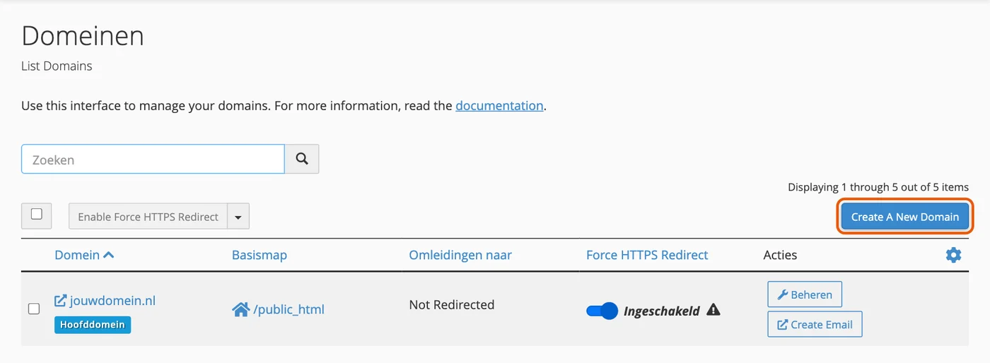 Create A New Domain in cPanel