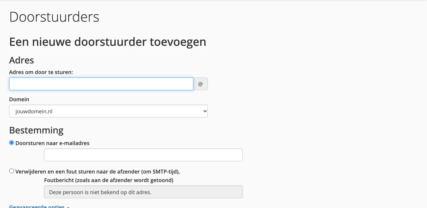 Een doorstuurder toevoegen in cPanel