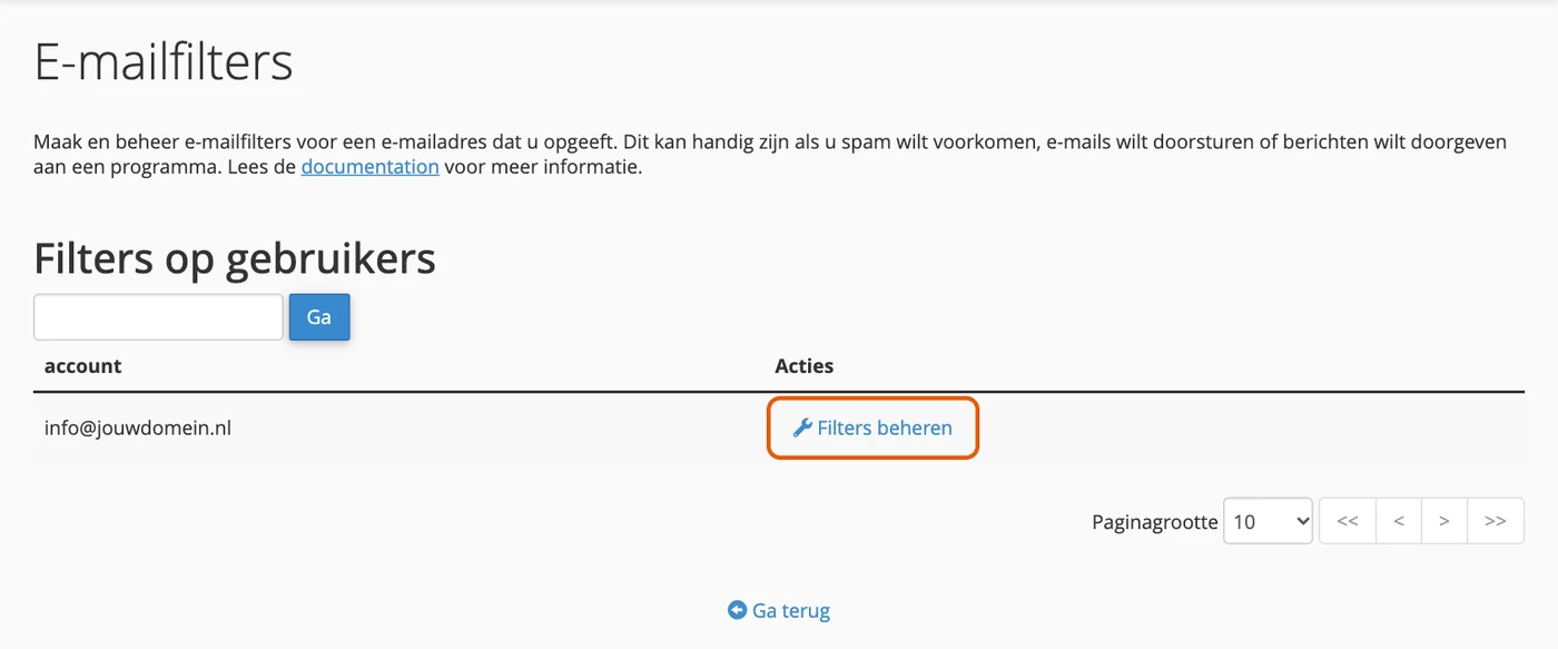 Filters beheren bij een e-mailadres