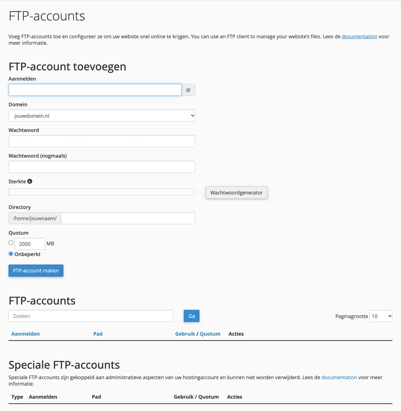 Een FTP-account maken in cPanel