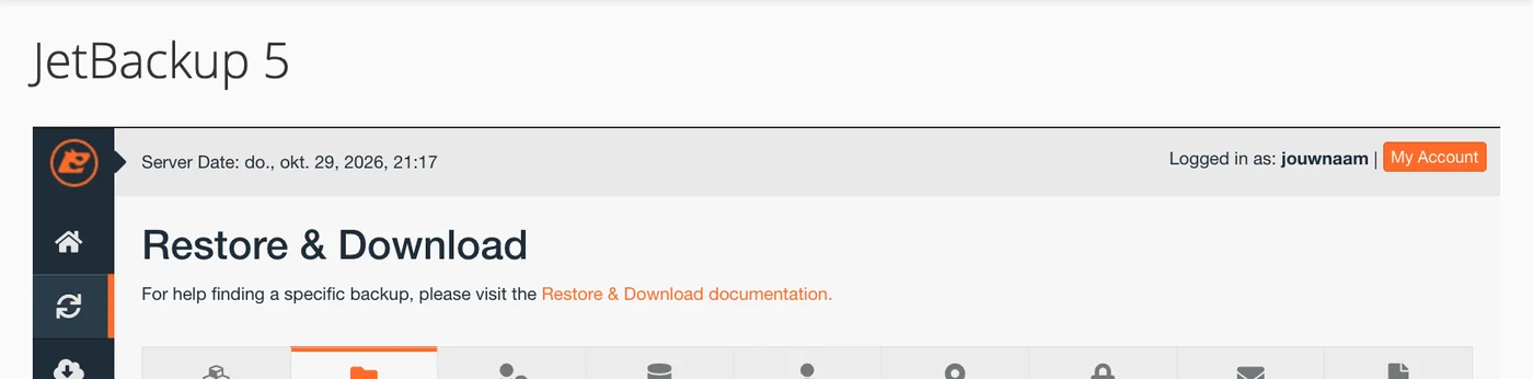 De beschikbare back-ups in JetBackup
