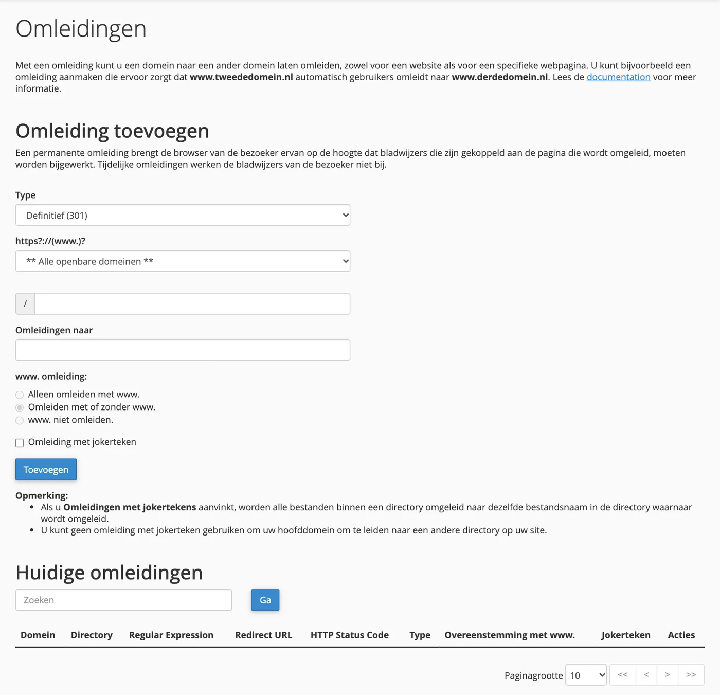 Een omleiding toevoegen in cPanel