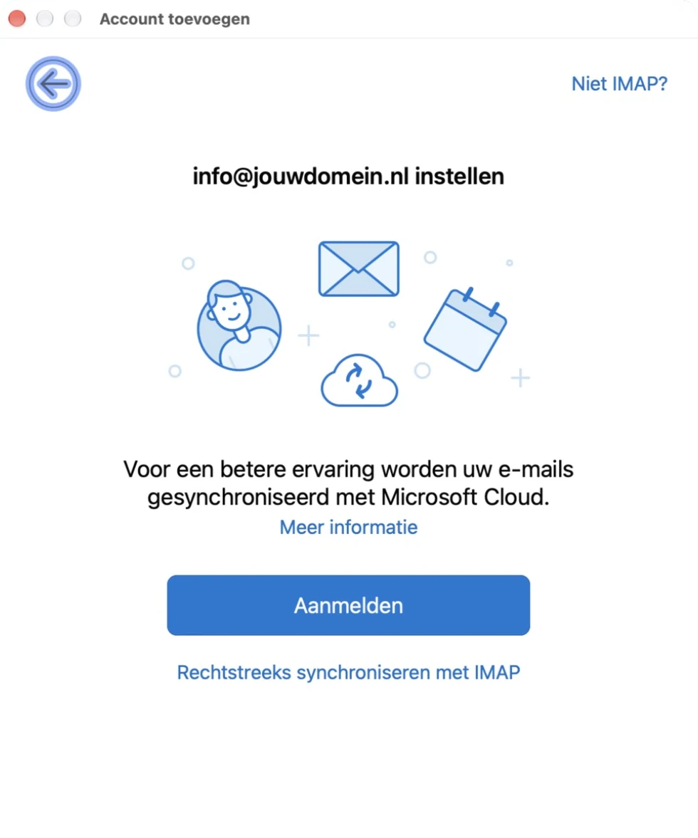 Rechtstreeks synchroniseren met IMAP kiezen in Outlook voor Mac