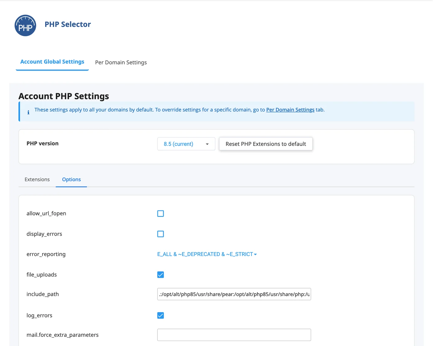 PHP-instellingen aanpassen in cPanel