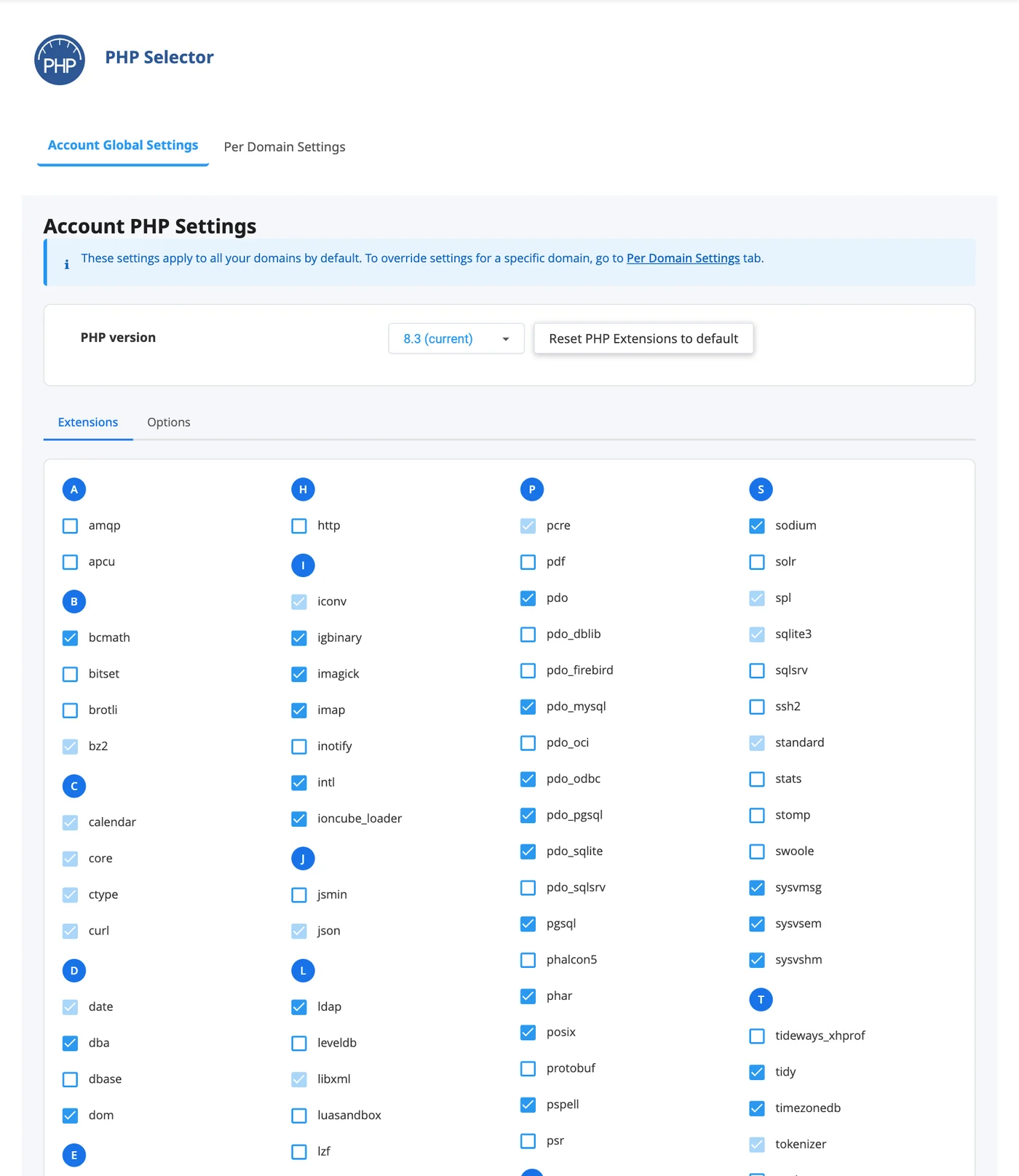 De PHP-versie kiezen in cPanel
