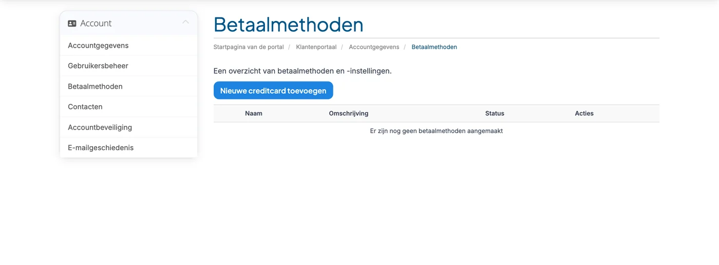 Betaalmethoden in het klantportaal