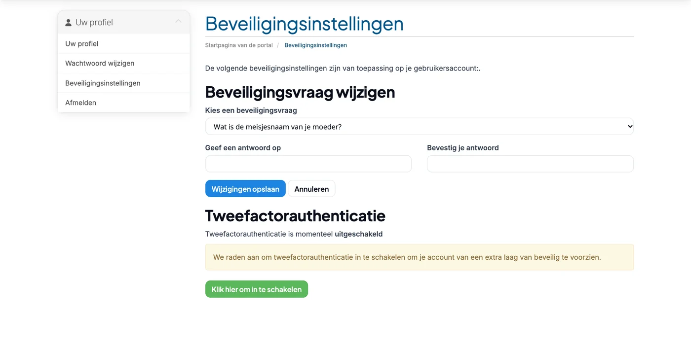 Tweefactorauthenticatie in het klantportaal