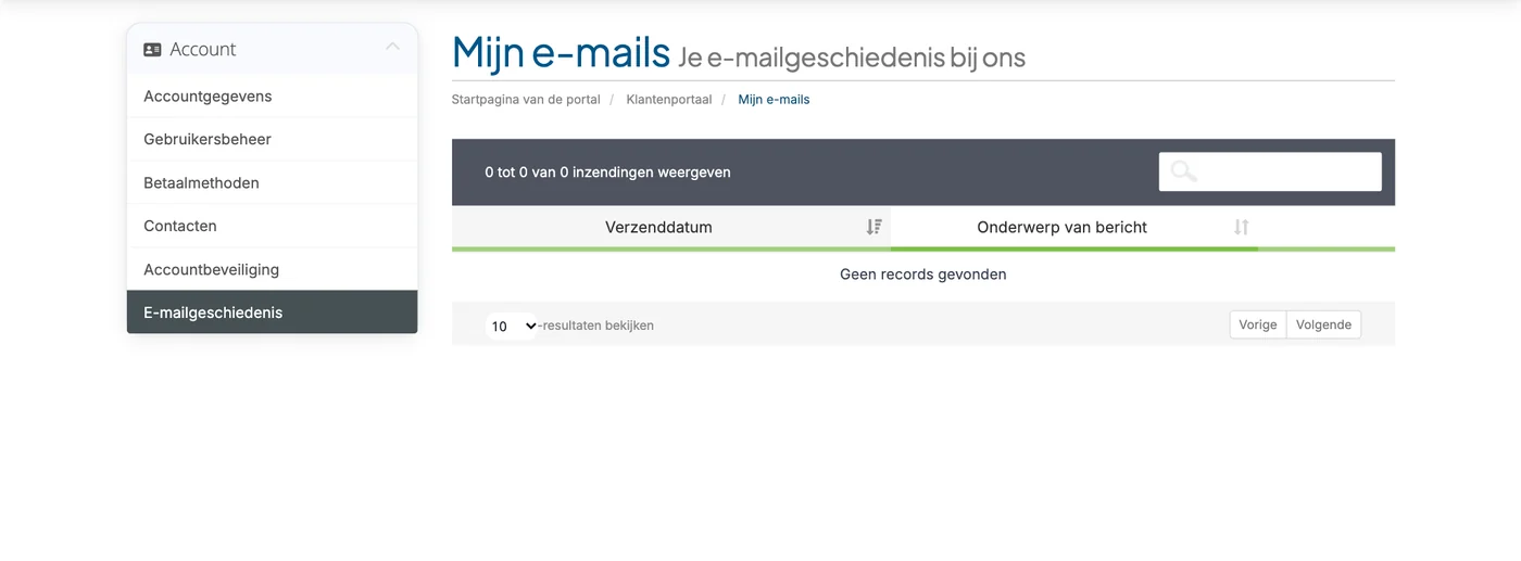 De e-mailgeschiedenis in het klantportaal