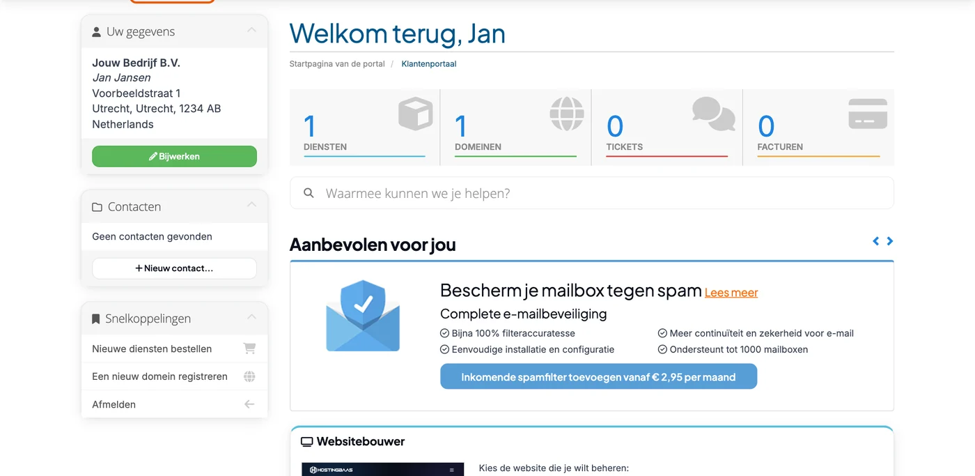 Het klantportaal van Hostingbaas