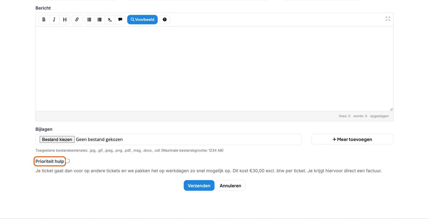 Prioriteit hulp bij een nieuw ticket