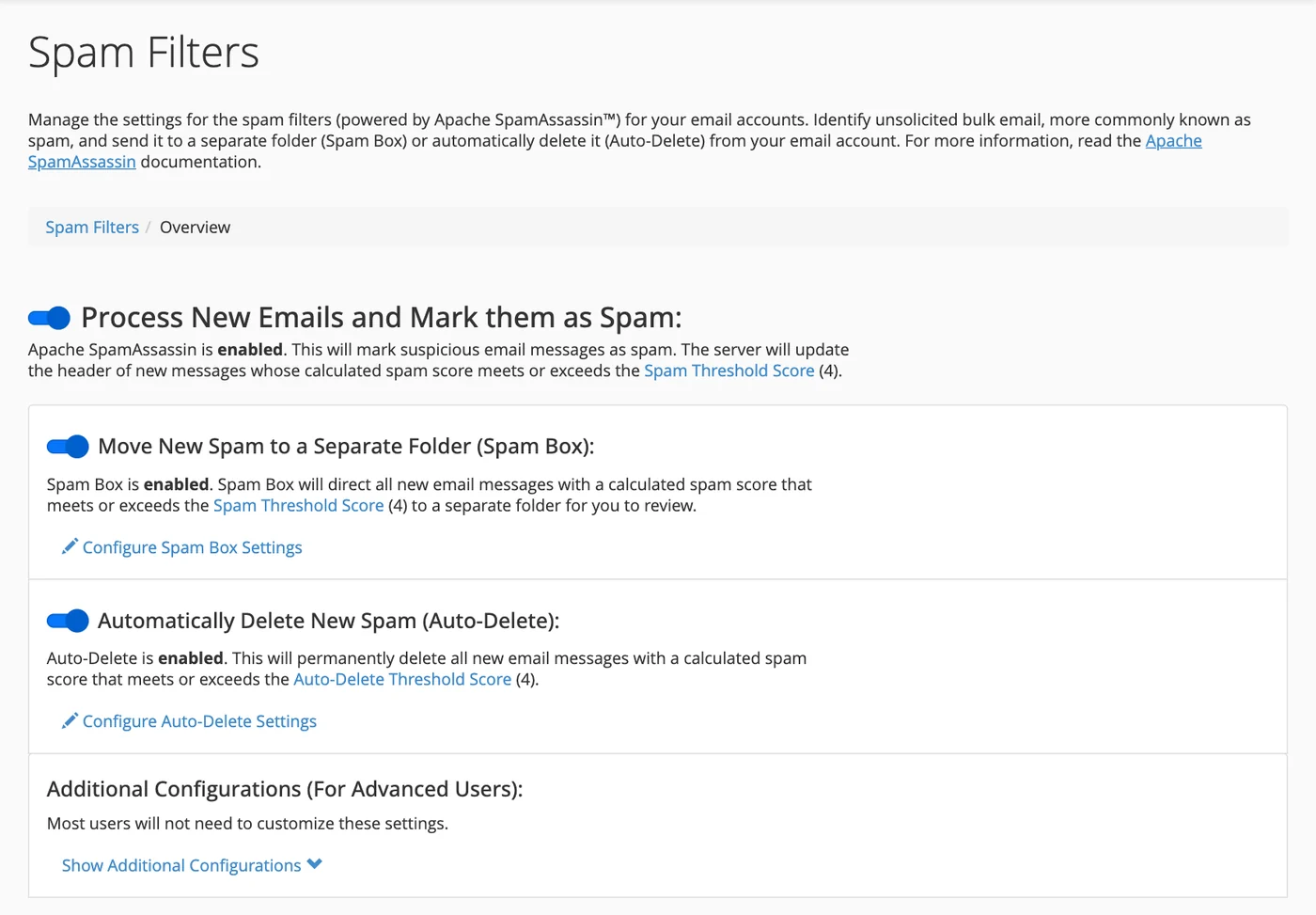 De spamfilters in cPanel