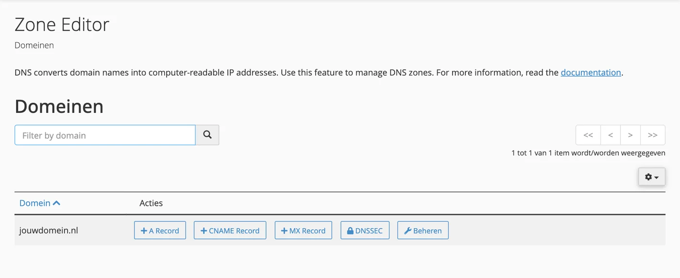 De Zone Editor in cPanel